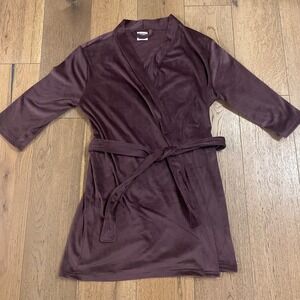 Born Womens Plum Velvet Robe S/M‎ 3/4 Sleeve Belted Cozy Lounge Wear
